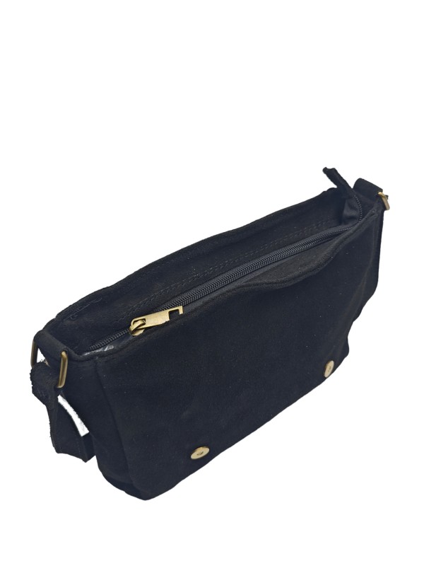 Soleil Chic Sac Bandoulière Cuir Rabat Noir Velours