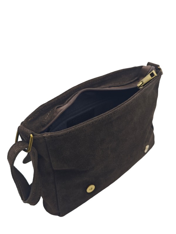 Soleil Chic Sac Bandoulière Cuir Rabat Choco Velours Irise
