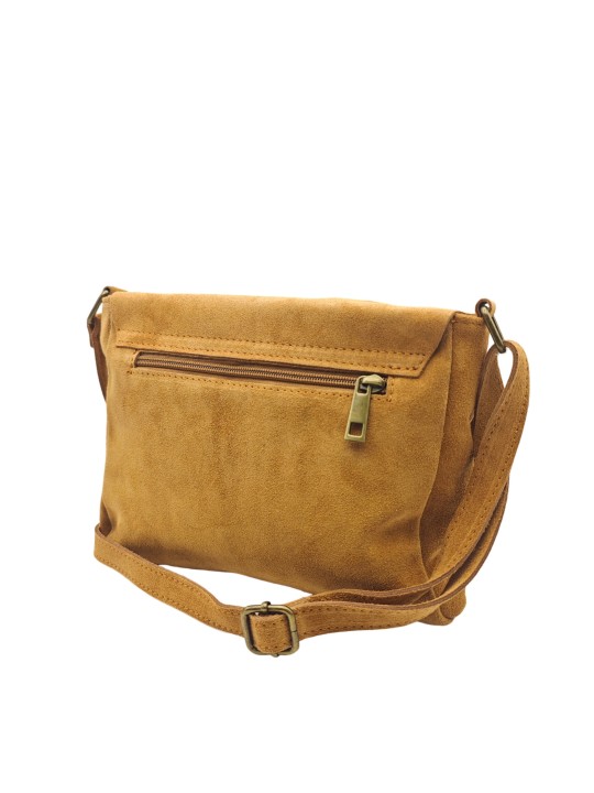 Soleil Chic Sac Bandoulière Cuir Rabat Camel Velours