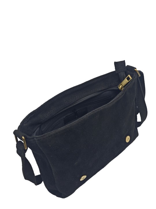 Soleil Chic Sac Bandoulière Cuir Rabat Noir Velours
