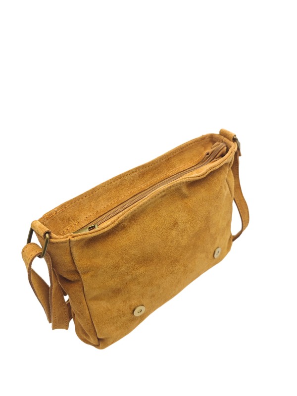 Soleil Chic Sac Bandoulière Cuir Rabat Camel Velours
