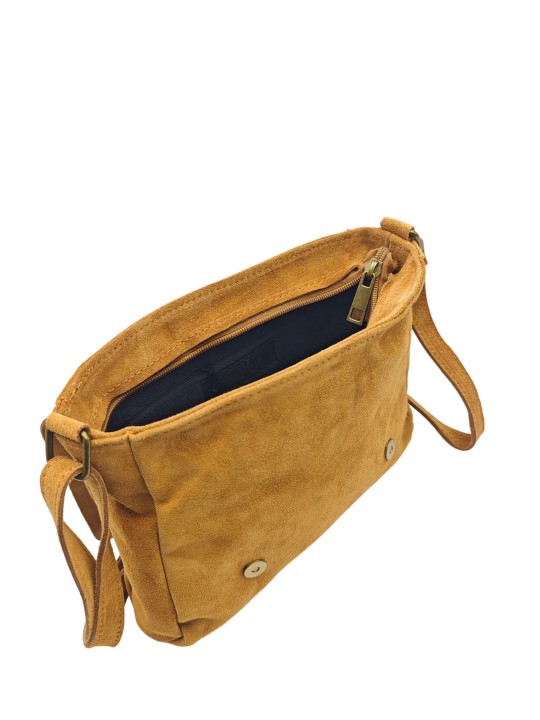 Soleil Chic Sac Bandoulière Cuir Rabat Camel Velours