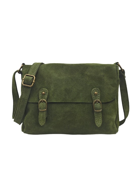 Soleil Chic Sac Bandoulière Cuir Rabat Kaki Velours
