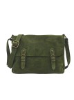 Soleil Chic Sac Bandoulière Cuir Rabat Kaki Velours