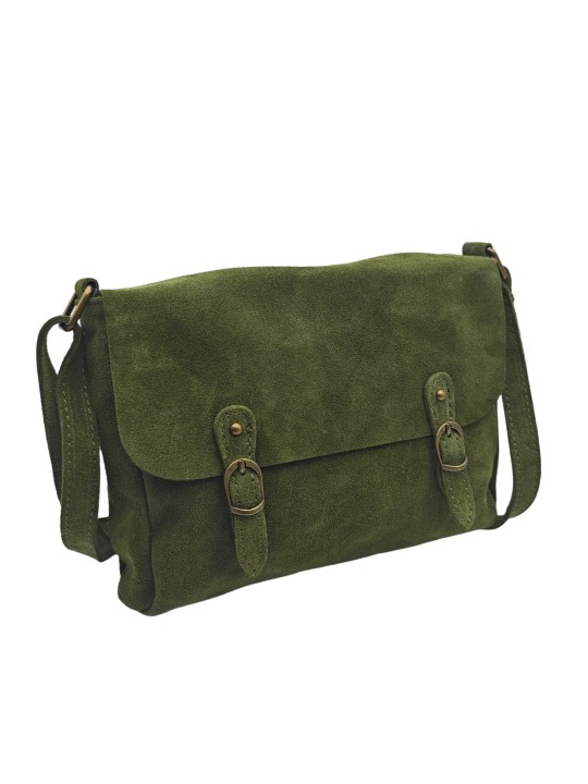 Soleil Chic Sac Bandoulière Cuir Rabat Kaki Velours