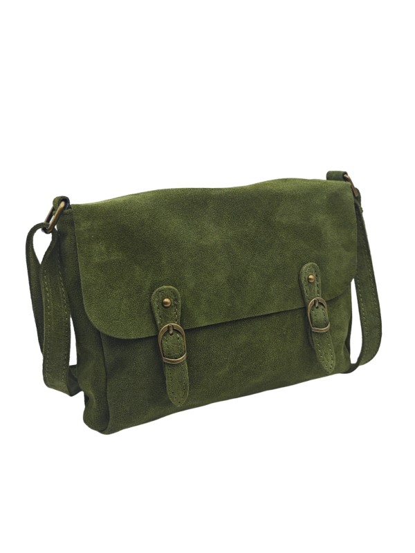 Soleil Chic Sac Bandoulière Cuir Rabat Kaki Velours