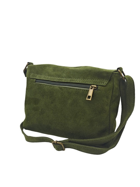 Soleil Chic Sac Bandoulière Cuir Rabat Kaki Velours