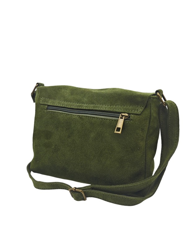 Soleil Chic Sac Bandoulière Cuir Rabat Kaki Velours