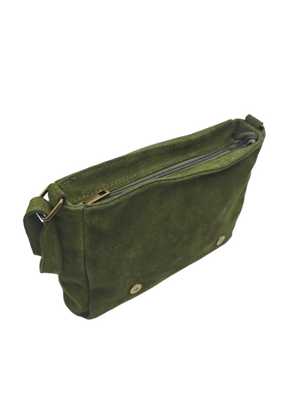 Soleil Chic Sac Bandoulière Cuir Rabat Kaki Velours