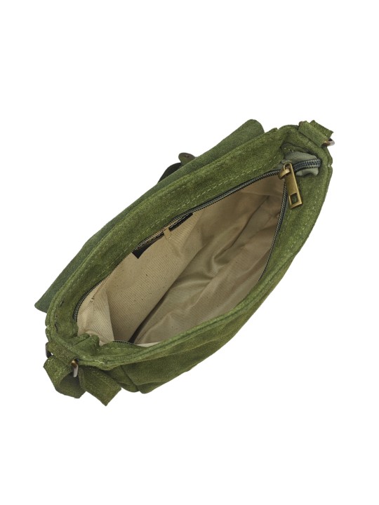 Soleil Chic Sac Bandoulière Cuir Rabat Kaki Velours