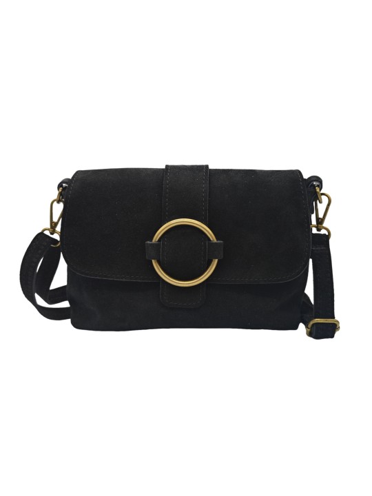 THE WAN Sac bandouliere cuir Anneau Besace 156 Daim Noir