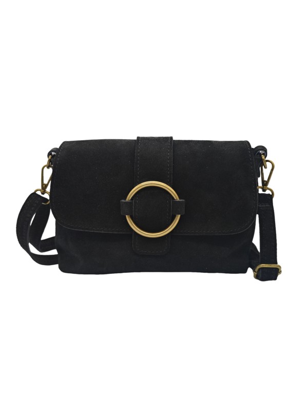 THE WAN Sac bandouliere cuir Anneau Besace 156 Daim Noir