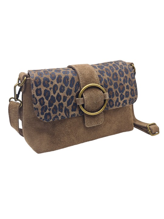 THE WAN Sac bandouliere cuir Anneau Besace 156 Taupe Leo