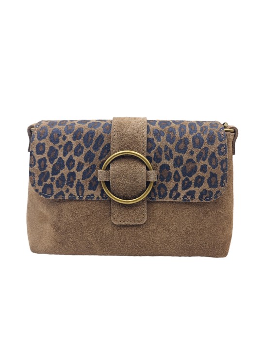 THE WAN Sac bandouliere cuir Anneau Besace 156 Taupe Leo
