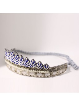 Head Band brodé ROMPER Blanc et Bleu NAHUA