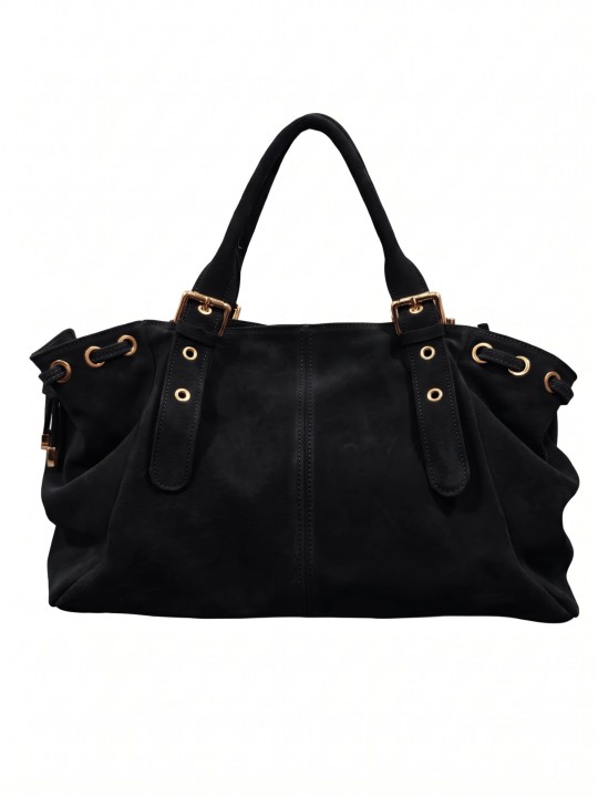 Soleil Chic Grand Sac Cuir Daily Large Noir Nubuck