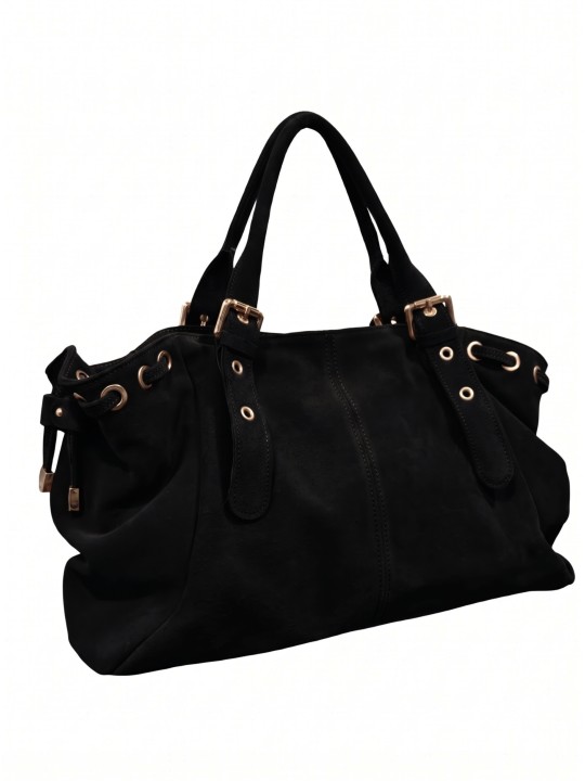 Soleil Chic Grand Sac Cuir Daily Large Noir Nubuck