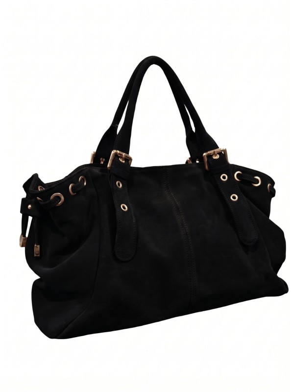 Soleil Chic Grand Sac Cuir Daily Large Noir Nubuck