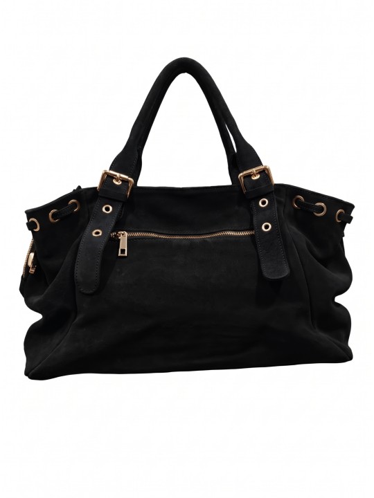 Soleil Chic Grand Sac Cuir Daily Large Noir Nubuck