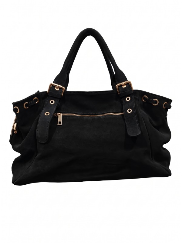 Soleil Chic Grand Sac Cuir Daily Large Noir Nubuck