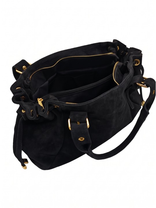 Soleil Chic Sac Cuir Daily Noir Nubuck