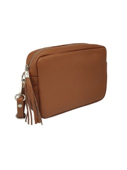 Pompon Sac bandoulière cuir Camel