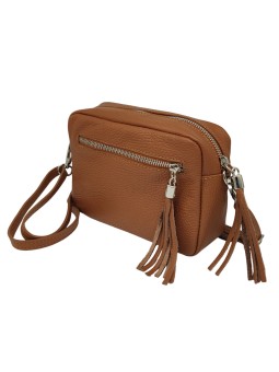Pompon Sac bandoulière cuir Camel