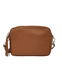 Pompon Sac bandoulière cuir Camel