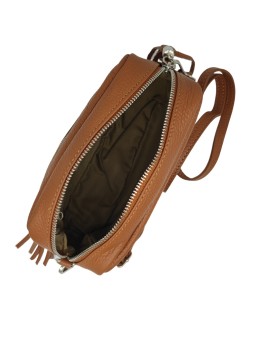 Pompon Sac bandoulière cuir Camel