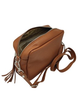 Pompon Sac bandoulière cuir Camel
