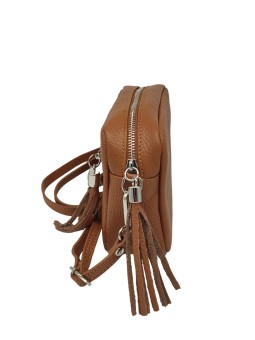 Pompon Sac bandoulière cuir Camel