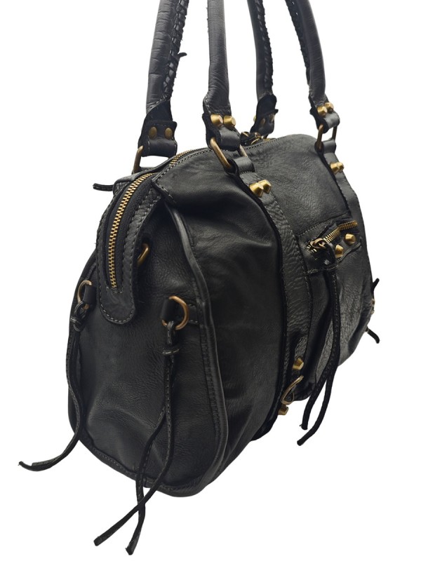 THE WAN Grand Sac Cuir Daisy Large Vintage Noir A25