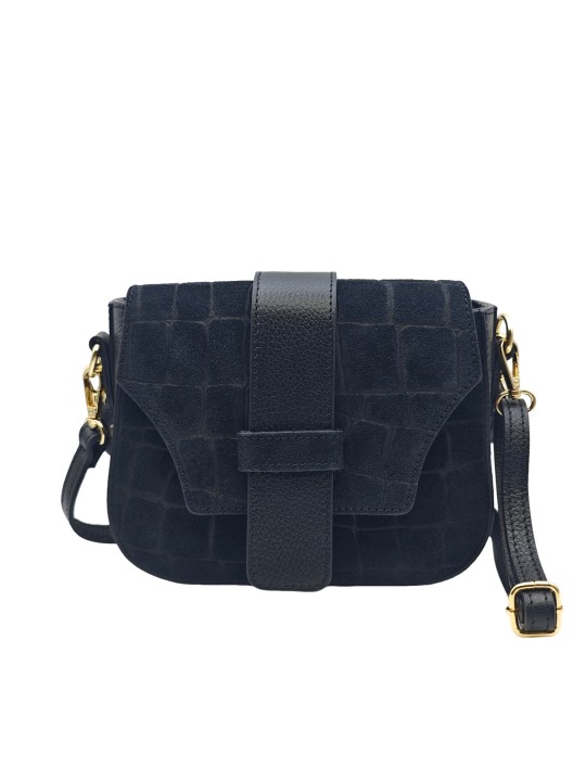 Soleil Chic Elise Sac Bandoulière Cuir Embossé Croco Noir