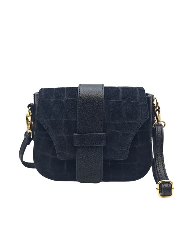 Soleil Chic Elise Sac Bandoulière Cuir Embossé Croco Noir