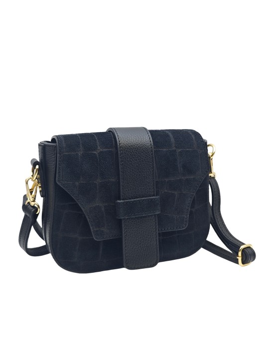 Soleil Chic Elise Sac Bandoulière Cuir Embossé Croco Noir