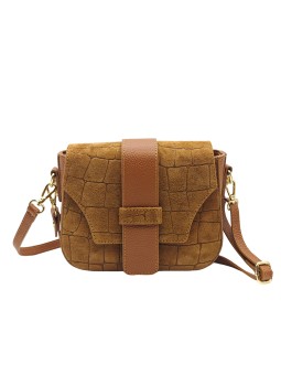 Soleil Chic Elise Sac Bandoulière Cuir Embossé Croco Camel