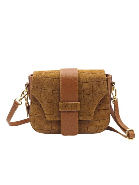 Soleil Chic Elise Sac Bandoulière Cuir Embossé Croco Camel