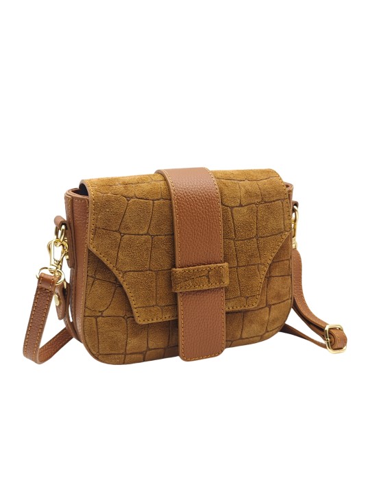 Soleil Chic Elise Sac Bandoulière Cuir Embossé Croco Camel