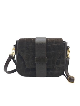 Soleil Chic Elise Sac Bandoulière Cuir Embossé Croco Chocolat