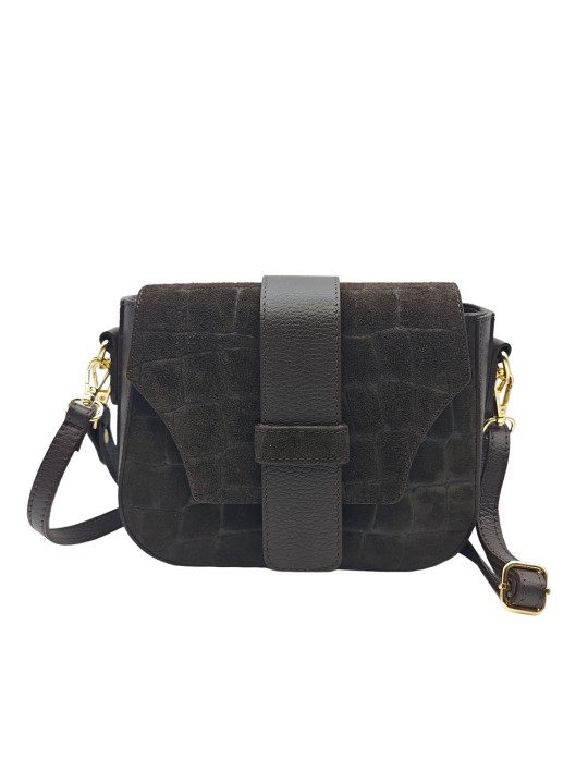 Soleil Chic Elise Sac Bandoulière Cuir Embossé Croco Chocolat