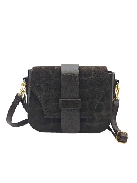 Soleil Chic Elise Sac Bandoulière Cuir Embossé Croco Chocolat