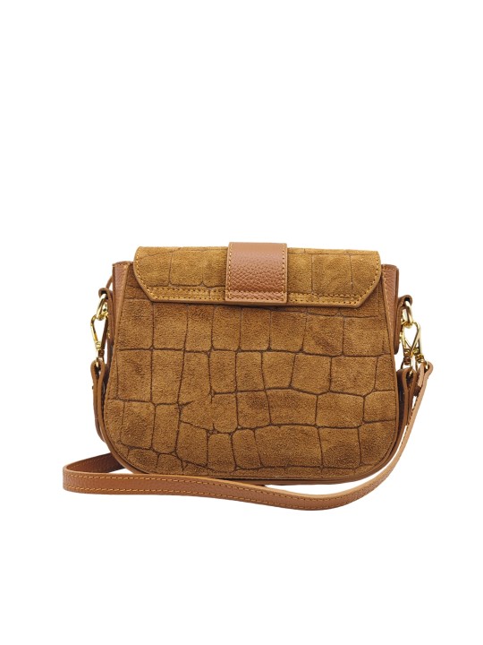 Soleil Chic Elise Sac Bandoulière Cuir Embossé Croco Camel
