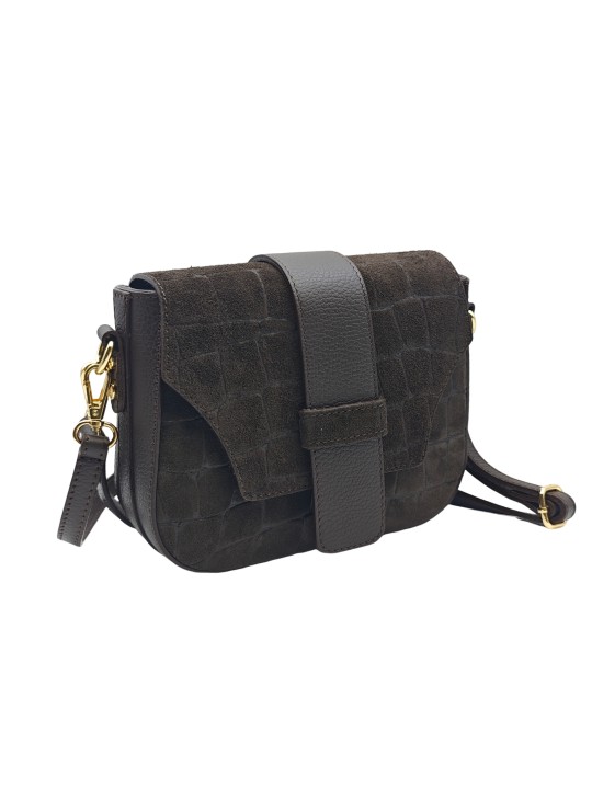 Soleil Chic Elise Sac Bandoulière Cuir Embossé Croco Chocolat