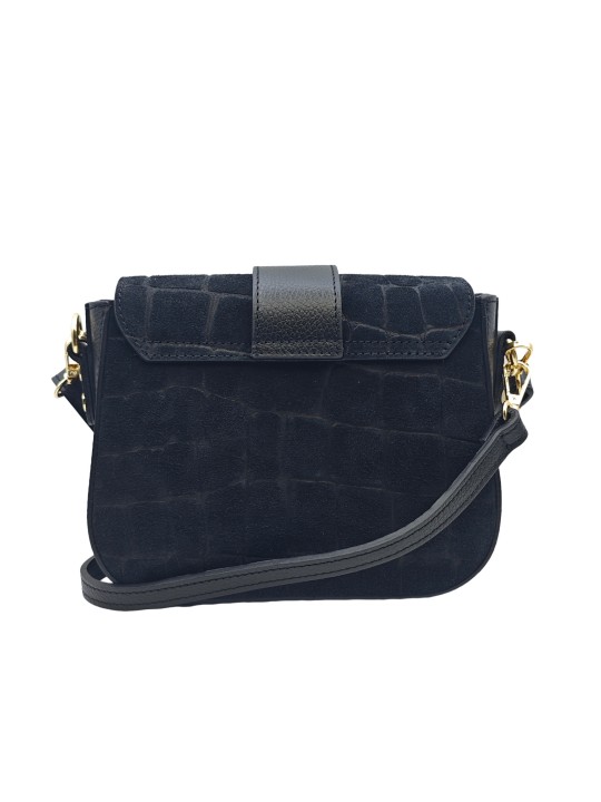 Soleil Chic Elise Sac Bandoulière Cuir Embossé Croco Noir