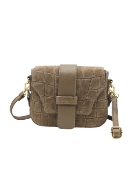 Soleil Chic Elise Sac Bandoulière Cuir Embossé Croco Taupe