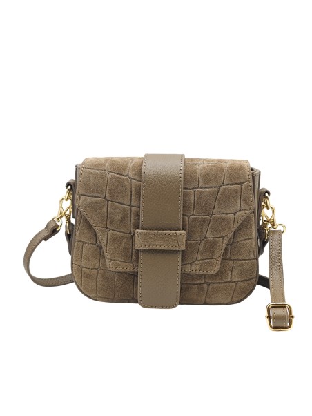 Soleil Chic Elise Sac Bandoulière Cuir Embossé Croco Taupe