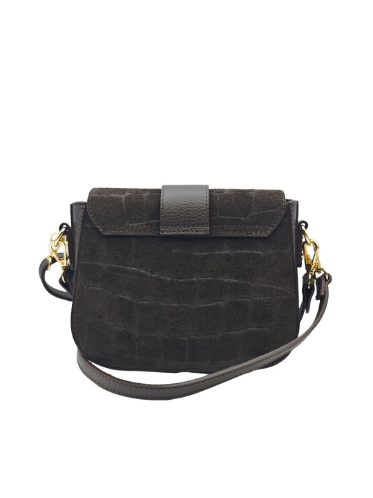 Soleil Chic Elise Sac Bandoulière Cuir Embossé Croco Chocolat
