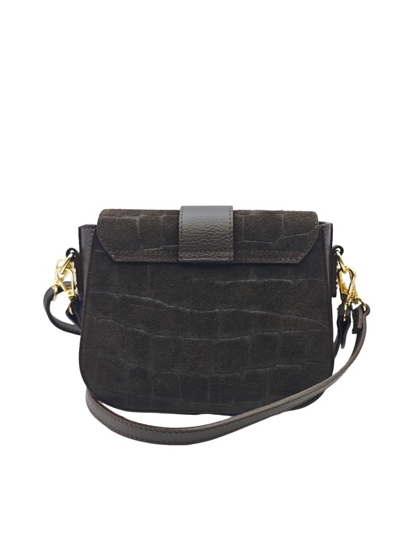 Soleil Chic Elise Sac Bandoulière Cuir Embossé Croco Chocolat