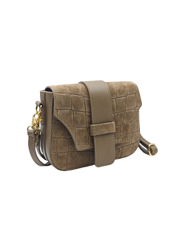 Soleil Chic Elise Sac Bandoulière Cuir Embossé Croco Taupe