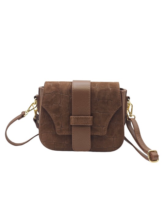 Soleil Chic Elise Sac Bandoulière Cuir Embossé Croco Marron